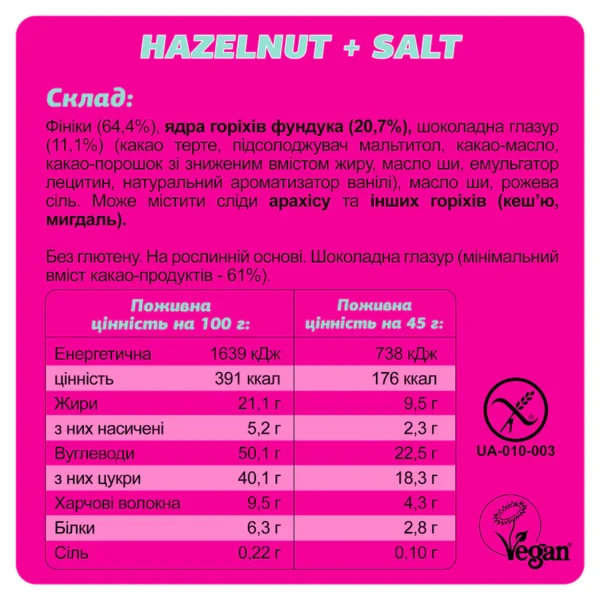 Склад Шоу-бокс шоколадних батончиків "Hazelnut + Salt" фото